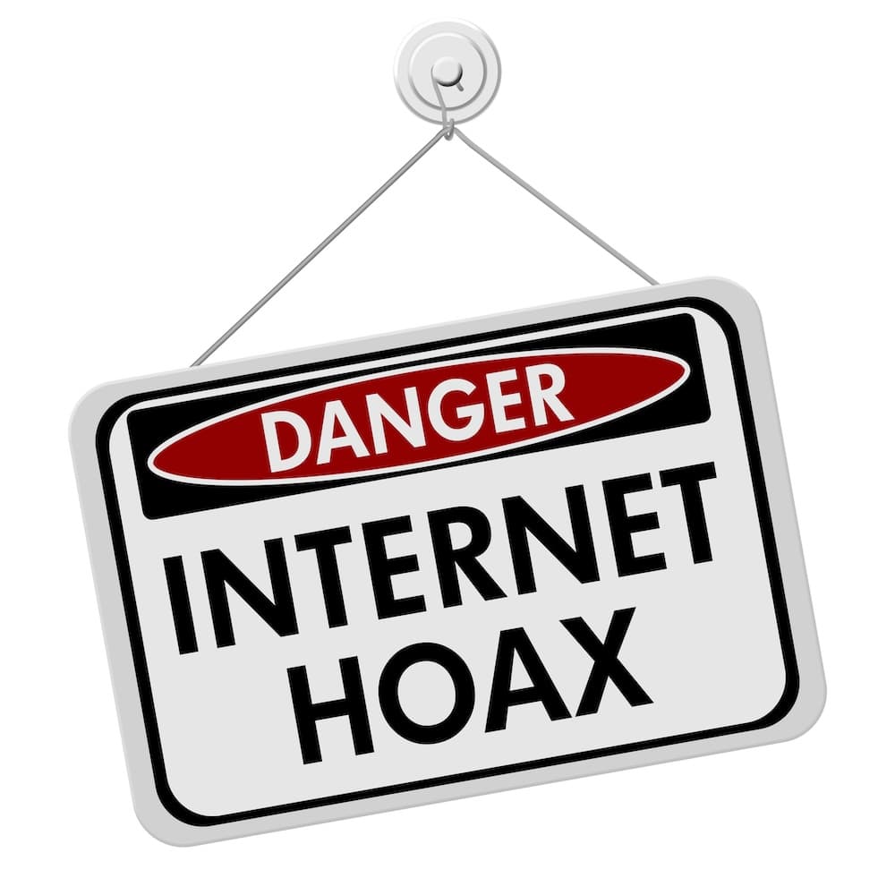 Hanging sign with "Danger Internet Hoax" on it Hanging sign with "Danger Internet Hoax" on it